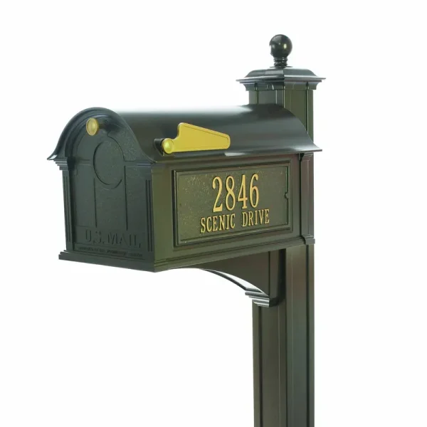 Whitehall Balmoral Mailbox Side Plaques & Post Package, Bronze