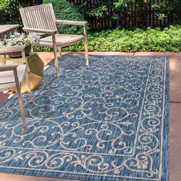 Jonathan Y Charleston Vintage Filigree Textured Weave Indoor/Outdoor Area Rug - Navy/Gray - 3x5 Feet