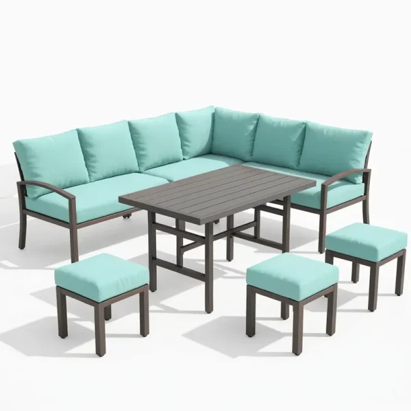 AECOJOY 7 Pieces Metal Outdoor Furniture Set, Light Green