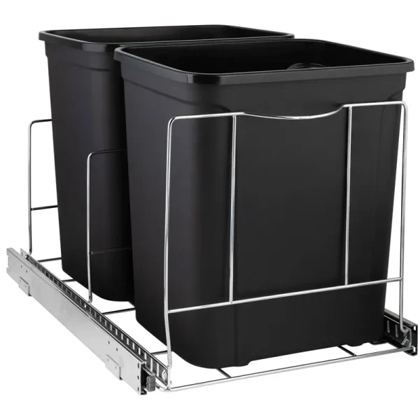 Holdn' Storage Under Cabinet Double Trash Can Pull Out Heavy Duty Metal Sliding System with 5 Year Limited Warranty -Cans Not Included., Size: 17 W x