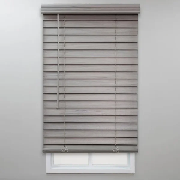 Perfect Lift Window Treatment Driftwood Gray Cordless Room Darkening Faux Wood Blinds 2 in. Slats 23.25 in. W x 48 in. L
