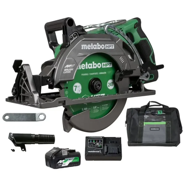 Metabo HPT 36V Multivolt 7 - 1/4 in Rear Handle Circular Saw, Lightweight Design, up to 500 2x4 Cuts per Charge, 53 Adjustable Bevel Capacity, Lifetime Tool Body Warranty, C3607DWA