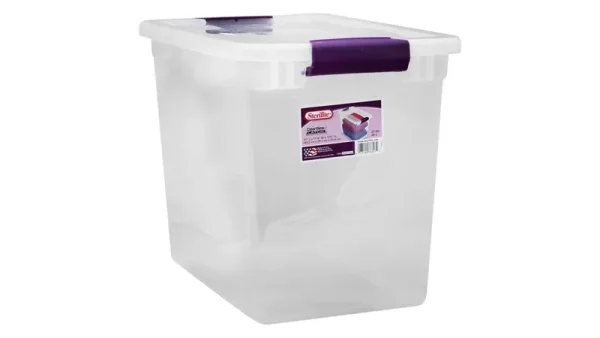Sterilite ClearView Latch Box, Sweet Plum, 27 Quart