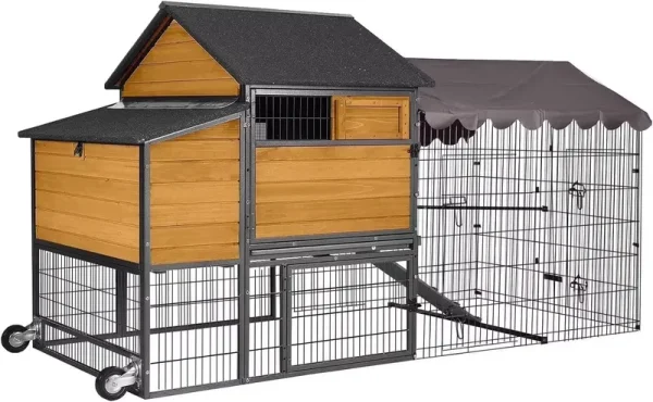 AIVITUVIN Mobile Chicken Coop 85" with Nesting Box Metal Run and Weather Proof Cover for 6 - 8 Outdoor Backyard Farm Rabbit Duck Poultry