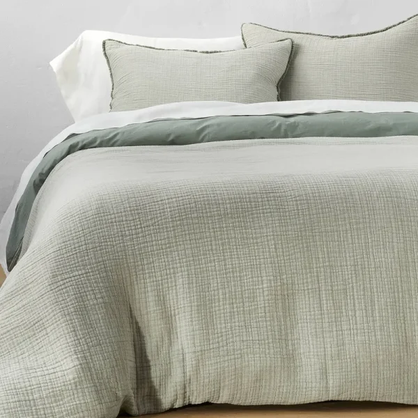 Full/Queen Textured Chambray Cotton Duvet & Sham Set Sage Green - Casaluna