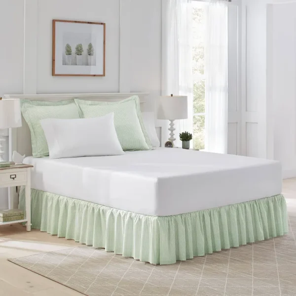Laura Ashley Ticking Stripe Bed Skirt Green Twin