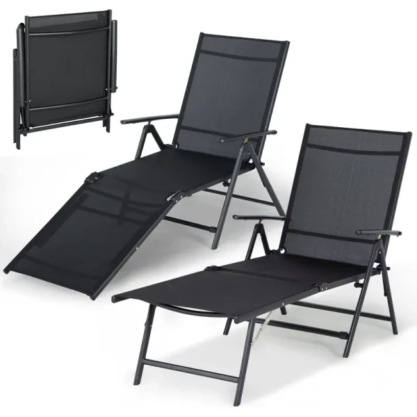 AECOJOY Outdoor Chaise Lounge Chair, Adjustable Reclining Folding Pool Lounger for Poolside