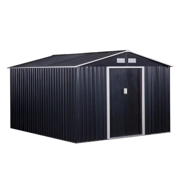 Outsunny 11' x 9' Metal Garden Shed Utility Tool Storage Outdoor House for Backyard and Garden Dark Grey