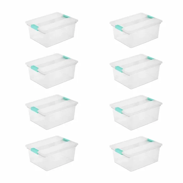 Sterilite Clear Plastic Storage Container Tote with Latching Lid, 8 Pack