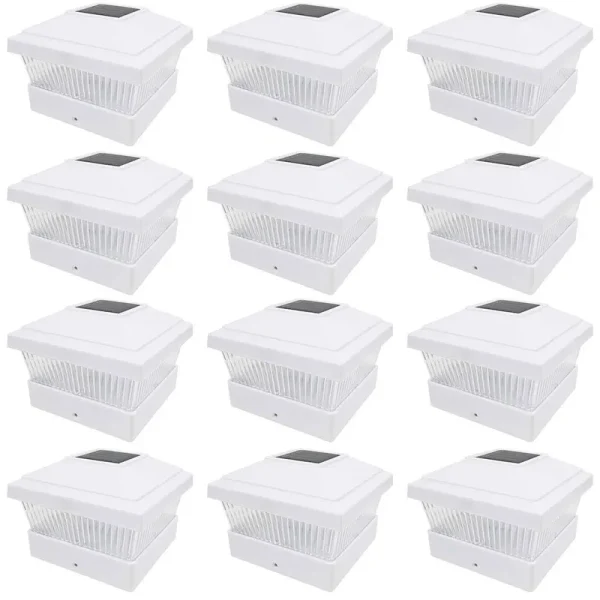 iGlow 12 Pack White Outdoor Garden 5 x 5 Solar LED Post Deck Cap Square Fence Light Landscape Lamp Lawn PVC Vinyl Wood