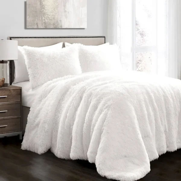Lush Decor Emma Faux Fur Comforter Set - White - Full - Queen