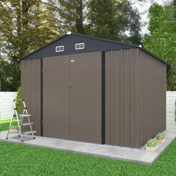 Patiowell 8x10 ft Outdoor Storage Shed, Large Garden Tool Metal Shed with Sloping Roof and Double Lockable Door, Outdoor Shed for Backyard Garden