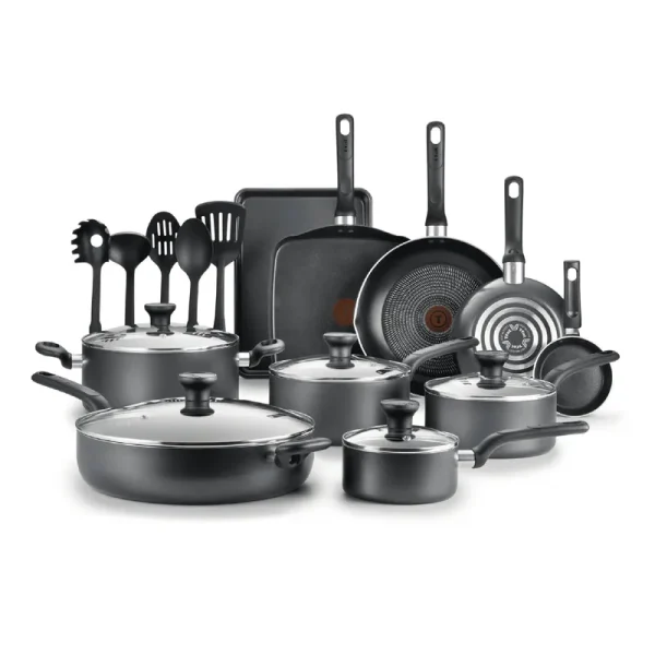 T-Fal Easy Care Nonstick Cookware, 20 Piece Set, Grey