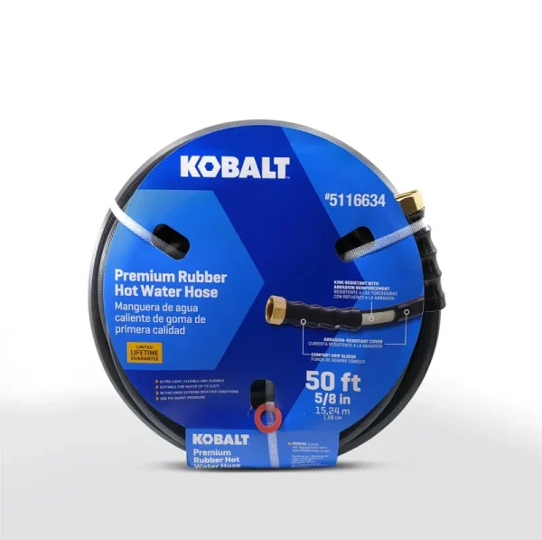 Kobalt Hot Water Hose 5/8-in x 50-ft Premium-Duty Kink Free Rubber Black Coiled Hose Polyester | BSALWOBK5850-LW