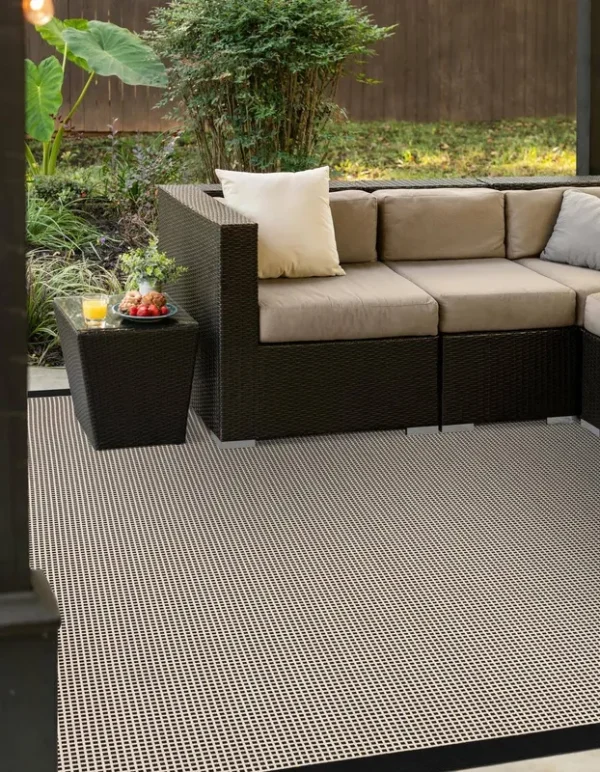 Outdoor Border 10 ft Square Black Geometric Area Rug Indoor Outdoor Rug