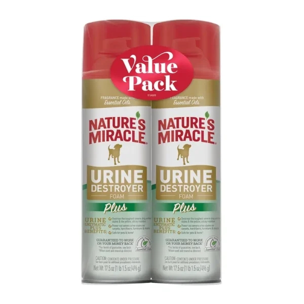 Nature's Miracle Urine Destroyer Foam Plus Value Pack Stain & Odor Remover for Dogs, 17.5 fl. oz., Pack of 2