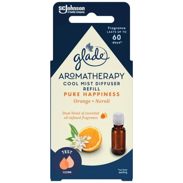 Glade Aromatherapy Essential Oil Diffuser Refill, Cool Mist Aromatherapy Diffuser & Air Freshener for Home, Pure Happiness with Orange & Neroli