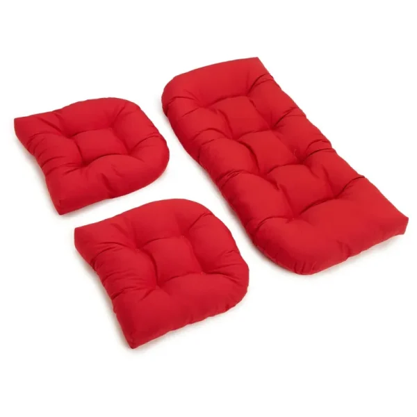 Blazing Needles U-Shaped Twill Tufted Settee Cushion Set, Red - Set of 3