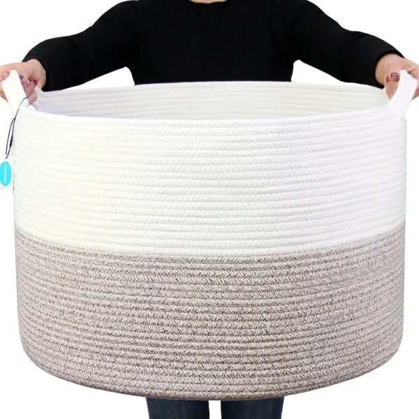 Casaphoria XXXLarge Cotton Rope Basket 21.7" x 21.7" x 13.8" Woven Laundry Blanket Basket Basket with Handle Storage Comforter Cushions Thread