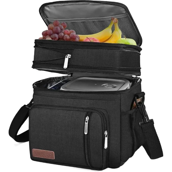MIYCOO Lunch Bag for Women Men Double Deck Lunch Box - Leakproof Insulated Soft Large Lunch Cooler Bag (black15l )