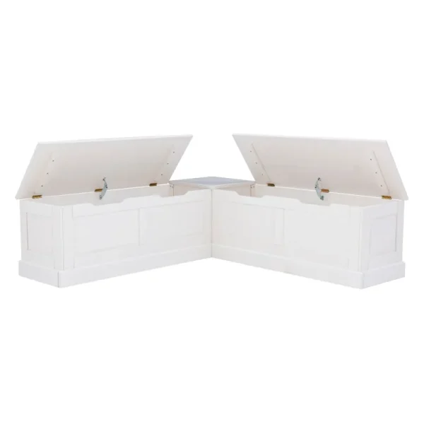 Linon Nook Bench Collection L - Shaped Wood Farmhouse Breakfast Bench with Hidden Storage, White