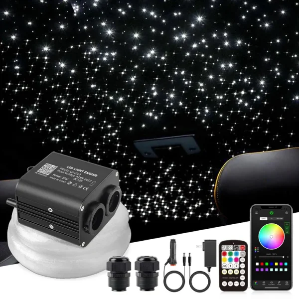 SUNKENET 20W Twinkle LED Fiber Optic Lights, Starlight Headliner Kit for Car Roof Decoration, Fiber Cable 400pcs of (0.03+0.04+0.06in)*9.8ft Star