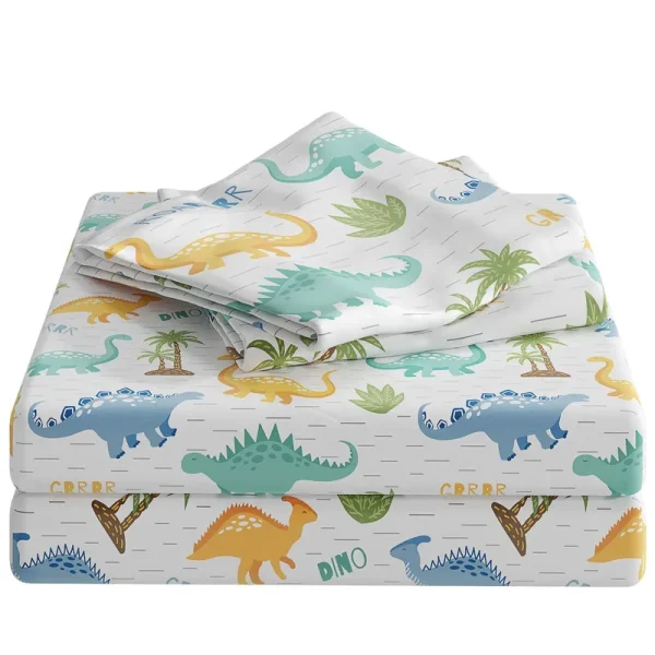 CGK Linens Kids 4 Piece Microfiber Sheet Set in Dinosaurs, Size Queen
