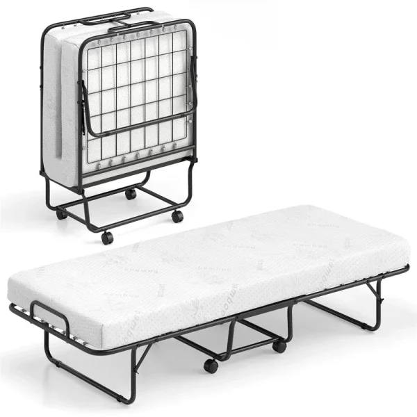 Cot Size Rollaway Guest Bed for Adults, 75"x31" Folding Bed with Memory Foam Mattress, Portable Heavy-Duty Single Bed for Guest, Space-Saving Office