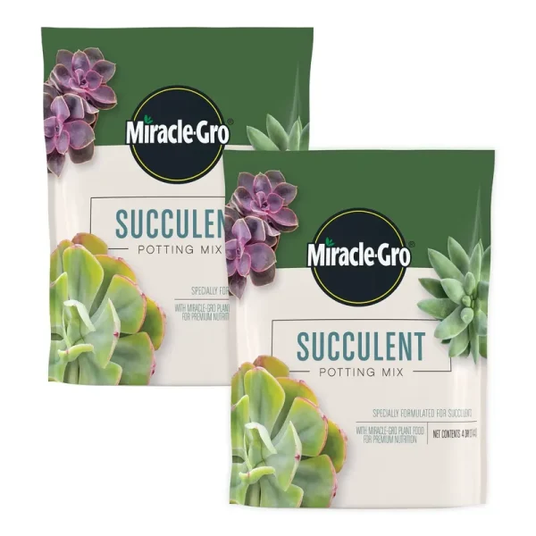 Miracle-Gro Succulent Potting Mix - Fertilized Soil with Premium Nutrition for Indoor Succulents, 4 Qt. (2-Pack)