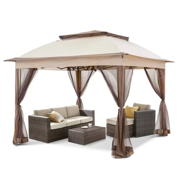Cool Spot 11'x11' Pop-Up Gazebo Tent Instant with Mosquito Netting Outdoor Gazebo Canopy Shelter with 121 Square Feet of Shade (Beige)