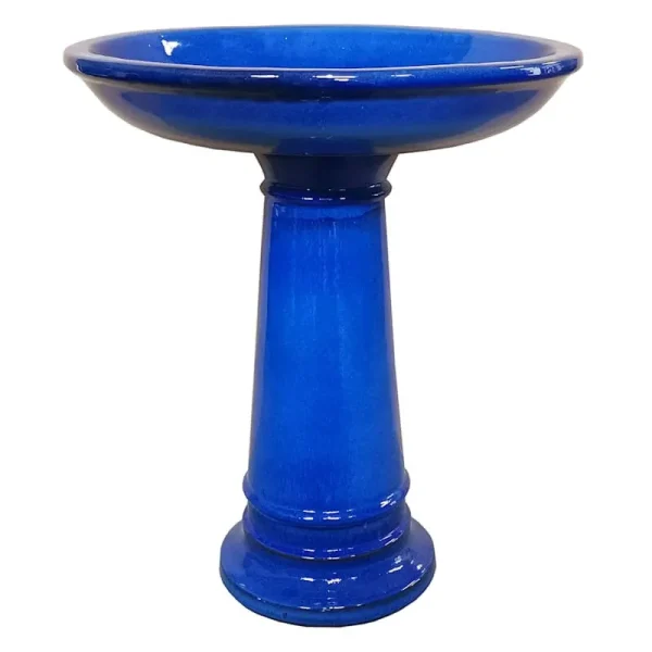 at Home Providence Beauly Blue Ceramic Birdbath 22.8"