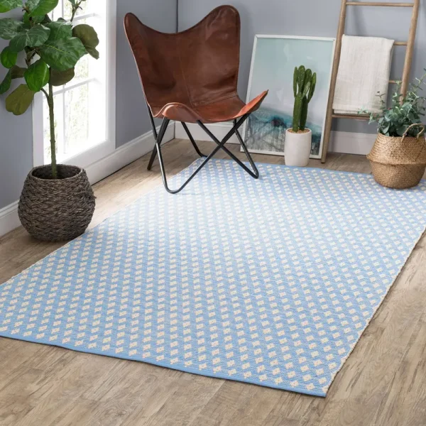 Home Conservatory Blue Dainty Diamond Handwoven Cotton 4' x 6' Rug