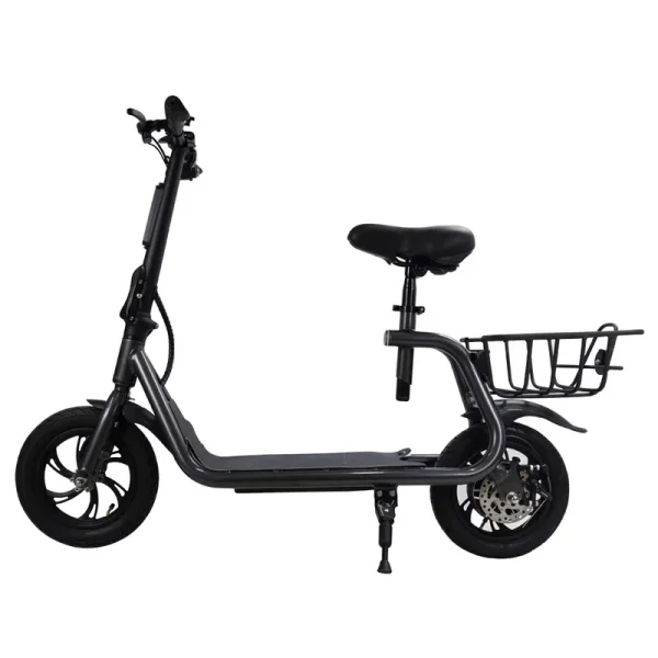 Electric Scooter Adult with Seat, 12 in Tires 350W Motor Foldable E - Bicycle with Basket Dual Disc Brakes