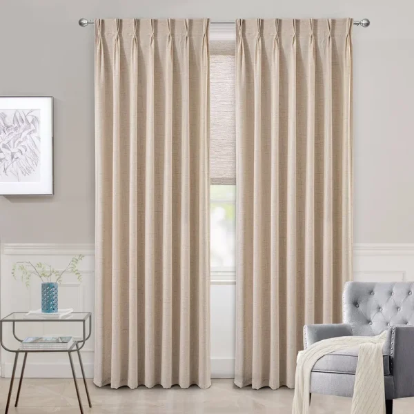 DriftAway Pinch Pleat Linen Textured Semi Sheer Solid Curtains Back Tabs - 50" Width x 108" Length - Beige