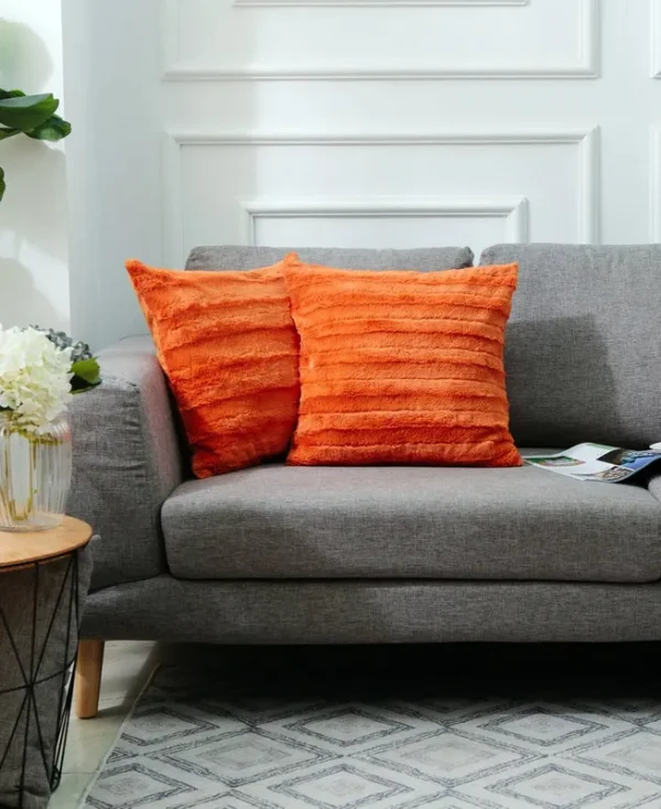 Faux Fur 18" x 18" Throw Pillow 2-Pack - Rust