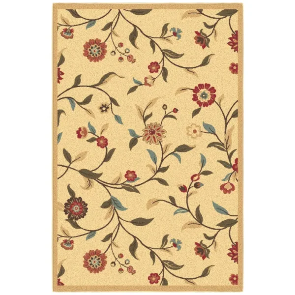 Ottomanson Ottohome Collection Beige Floral Garden Design Non-Skid Area Rug (3'3"X5'0")