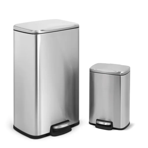 Innovaze 8 Gal.30 Liter and 1.3 Gal.5 Liter Rectangular Stainless Steel Step-On Trash Can Set for Kitchen and Bathroom