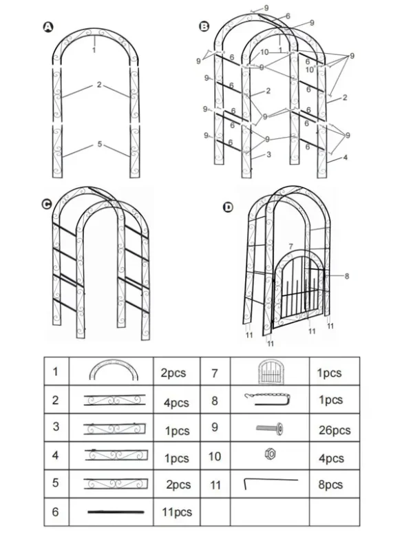 Accreate Easy Assemble 8FT Tall Garden Arch - No Tools Needed Steel Arbor with Gate, Includes Ground Stakes | Rust - Resistant Trellis for Wedding Backdrops & Climbing Plants