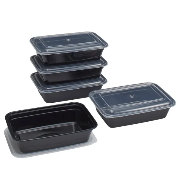 Mainstays Meal Prep Food Storage Containers, Rectangle, 5 Count, Size: NA, Black