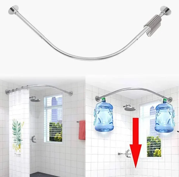 Tanxih Corner Shower Curtain Rod Adjustable Stainless Steel L Shaped Rack Drill Free Install for Bathroom, Bathtub, Clothing Store (Silver, 70-100cm