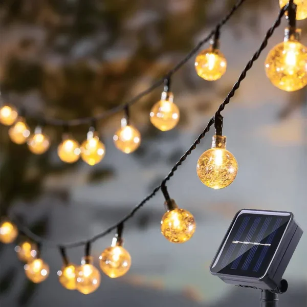 L Lampop Solar String Lights Outdoor Waterproof IP65 20 Feet Patio Lights with 20 LED Crystal Globe Hanging Light for Backyard Porch Balcony Party