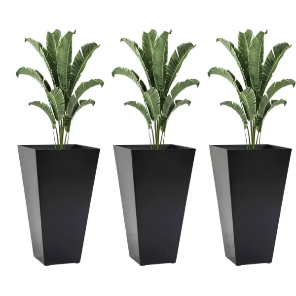 Outsunny Set of 3 Tall Planters with Drainage Hole, 28" Outdoor Flower Pots, Indoor Planters for Porch Patio and Deck, Black