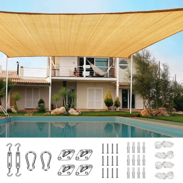 Quictent 185g HDPE Square Sun Shade Sail Canopy 98 UV Block Outdoor Patio Garden with Free Hardware Kit 24X24FT, Sand