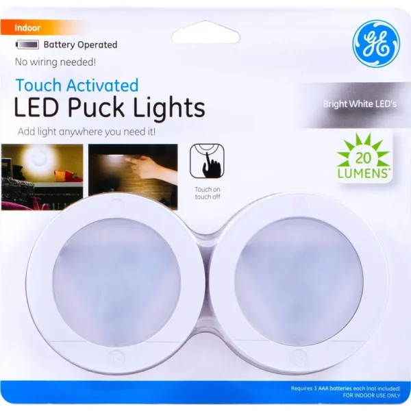 GE Puck Lights, LED, Touch Activated, 20 Lumens - 2 lights