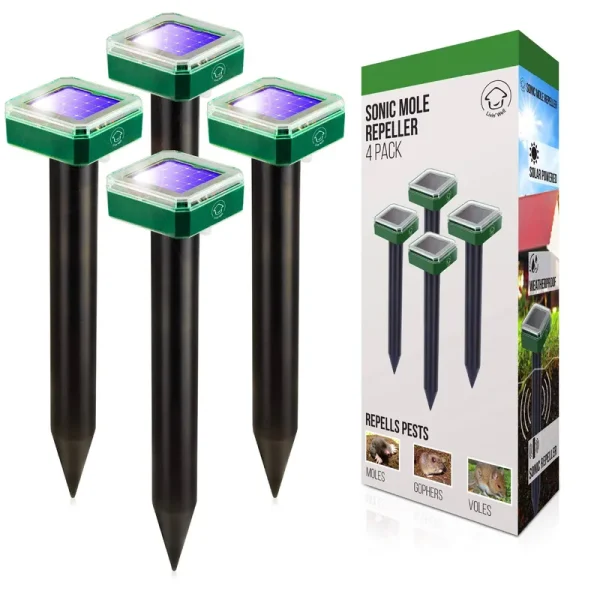 Livin Well Solar Powered Pest Control Stakes - Ultrasonic Rodent Repellent Spikes (4pk)