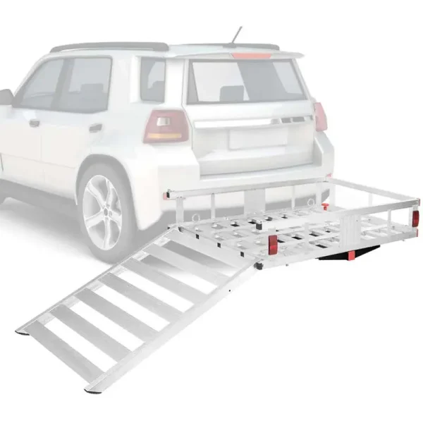 500lbs Aluminum Hitch Cargo Carrier with Ramp & High Side Rails, Heavy-Duty Utility Cargo Rack for Truck SUV Van RV, Fits 2" Class III/IV Receiver
