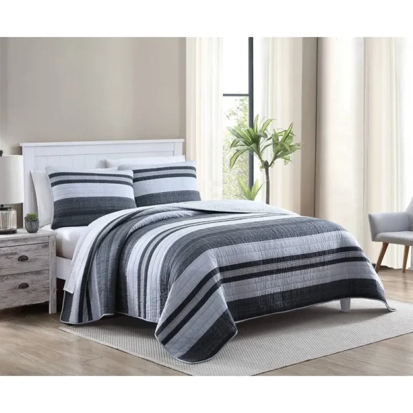 Nautica Ardmoore Cotton Quilt Set, Grey, Full/Queen