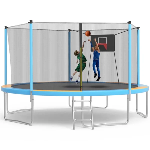 SHINPT 14ft Trampoline for Kids, Outdoor Trampoline with Net, Big Trampoline with Basketball Hoop and Ladder, Heavy Duty Trampoline with No - Gap Design, Backyard Trampolines for Adult