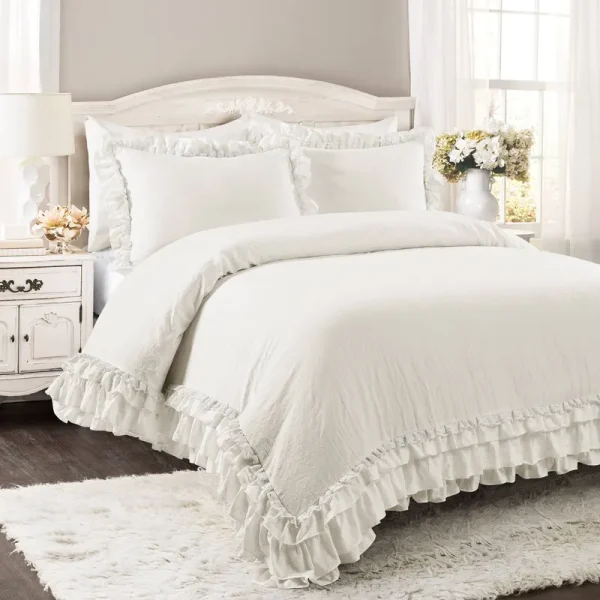 Lush Decor Ella Shabby Chic Ruffle Lace Comforter White 3PC Set Full/Queen