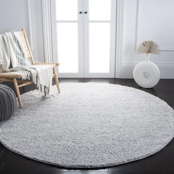 Aidoo Light Gray Area Rug Ebern Designs Rug Size: Round 6'7"